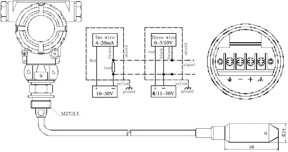 4-20mA output 0.5 accuracy Separate Submersible Water Level Sensor