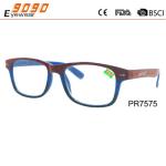 Hot sale style reading glasses with plastic frame, sliver metal parts ,spring
