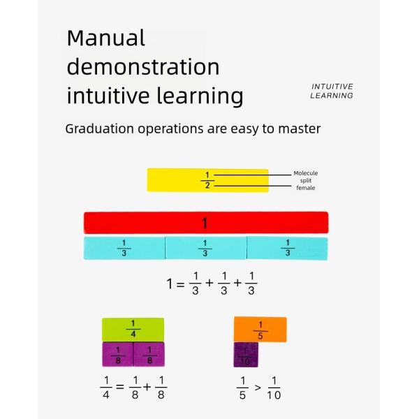 Montessori Wooden Mathematics Addition Subtraction Operation Fraction Learning Building Blocks Kids Counting Number Toys