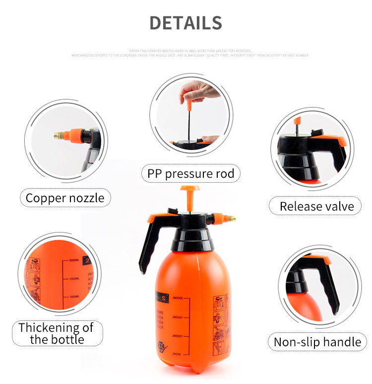 2L PP Hand Pressure Water Mist Bottle Sprayer Pressurized For Garden