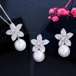 CZ Crystal Necklace and Earring Jewelry Sets Fashio Pearl Chokers Necklaces