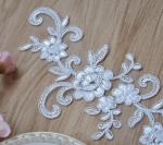 Sliver Wire Cord Lace Applique Ivory Color Embroidery Flower for Wedding Dress