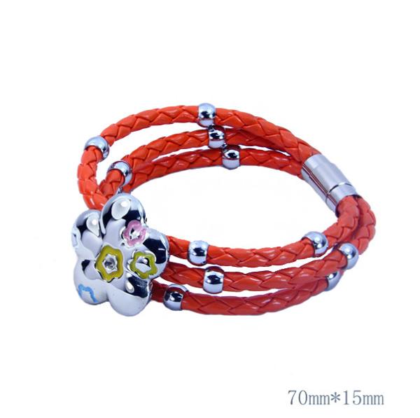 Europ American Fashion Trendy Stainless Steel Geniune PU Leather Bracelet Bangle