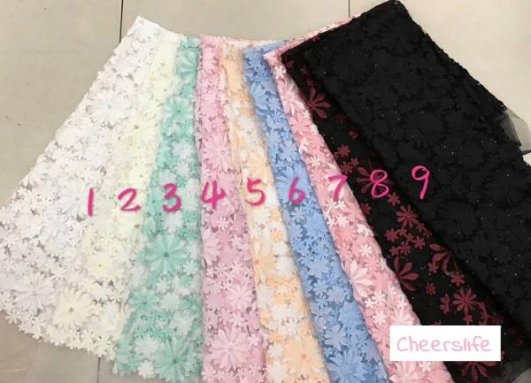 Pink 3D Flower Embroidered Mesh Lace Fabric , Sequin Beaded Lace Tulle For Dress