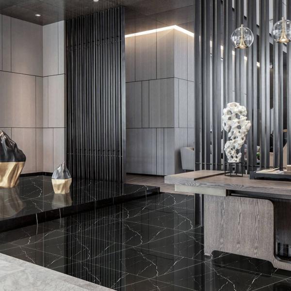 600x600 Porcelain Glazed Floor Wall Tiles in Black with White Veins Stone
