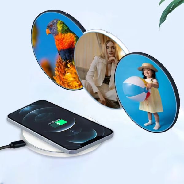 Custom Logo Portable 15W Sublimation Magnetic Wireless Phone Charger With Printable Glass Insert