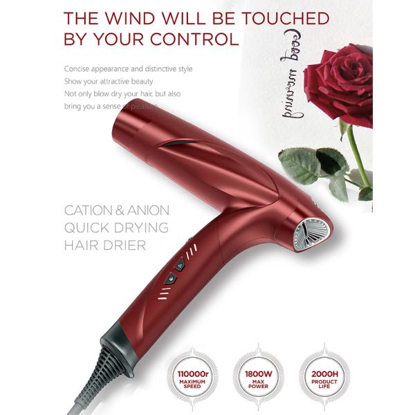Low Noise Ion Hair Dryer With Nozzle Hot & Cold Air Speed Adjustment Styling Tool