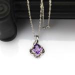 925 Silver Wave Chain Necklace and Citrine Cubic Zircon Pendant (PSJ0431)