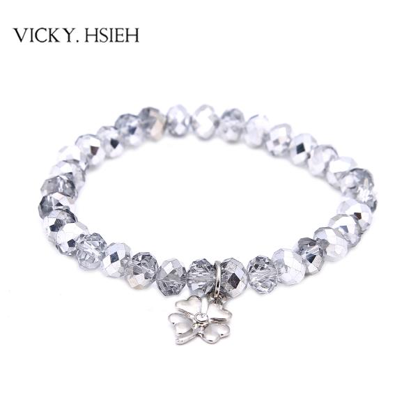VICKY.HSIEH Best Basic Half Silver Coated Glass Crystal Beads Stretch Bracelet