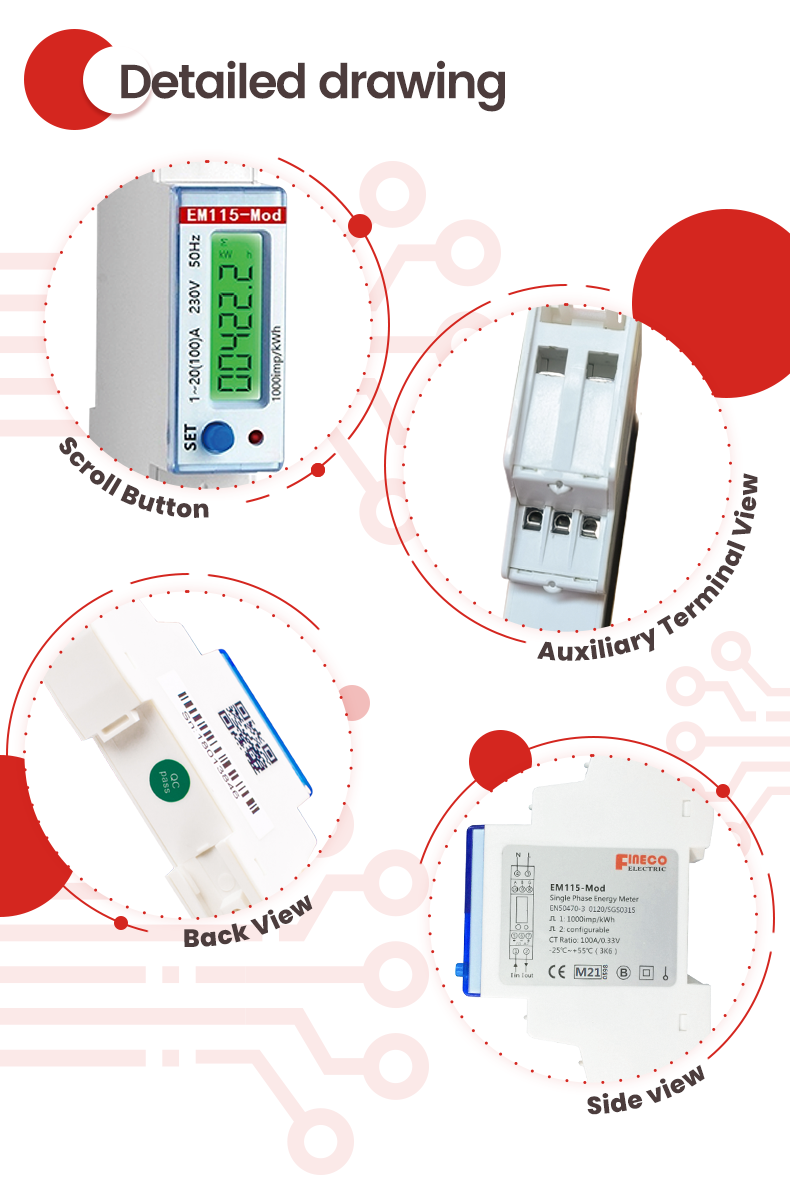 99999.9 Measuring Energy Range Class1 EM115-MOD Mid Single Phase Energy Monitor Meter