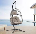 Outdoor Foldable Rattan Hanging Round Swing Egg Chair with Stand and 200KGS
