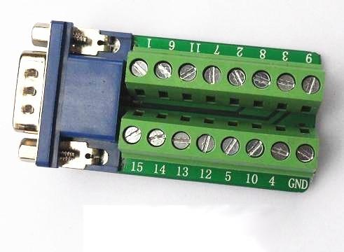Signals Breakout Board Serial Port Header - DB15 Male / Female terminal block
