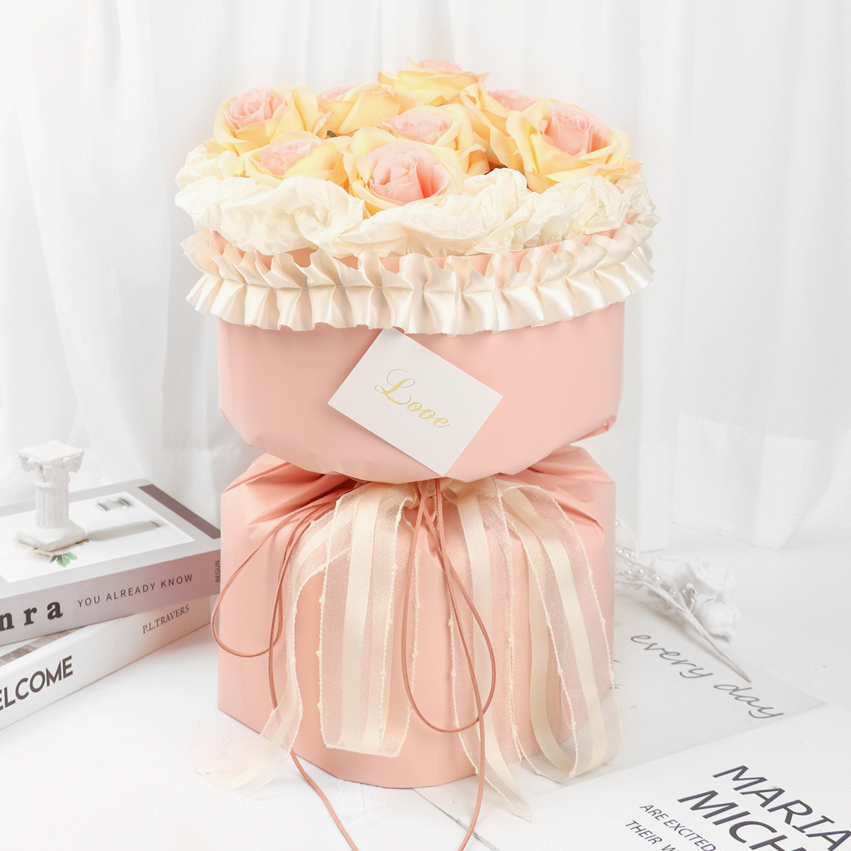 4.0cm*4.5m Wrinkled Edge Polyester Ribbon For Flower Packing