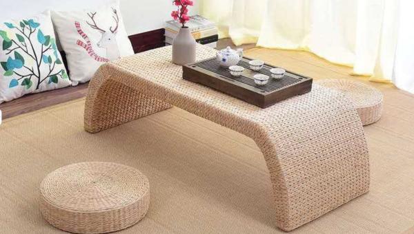 The Cane Makes Up Tea Table Natural Straw Woven Floor Table Natural fiber Window