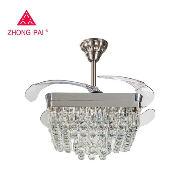 Contemporary 110v 110W Retractable Blade Ceiling Fan Chandelier Santi Nickle Color
