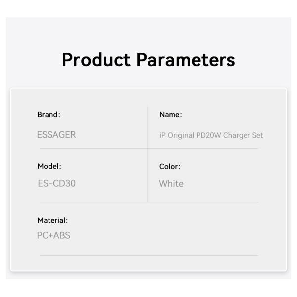 ESSAGER ES-CD30 Original Iphone Charger And Cable PD 20W USB C