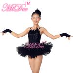 Swan Feather Neckline Ballet Dance Costumes , Black Childrens Ballerina Outfits