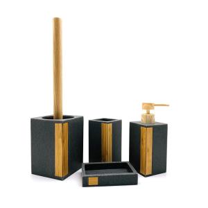 Wholesale Dark Grey Polyresin Bath Countertop Set square shape with bamboo decoration from china suppliers