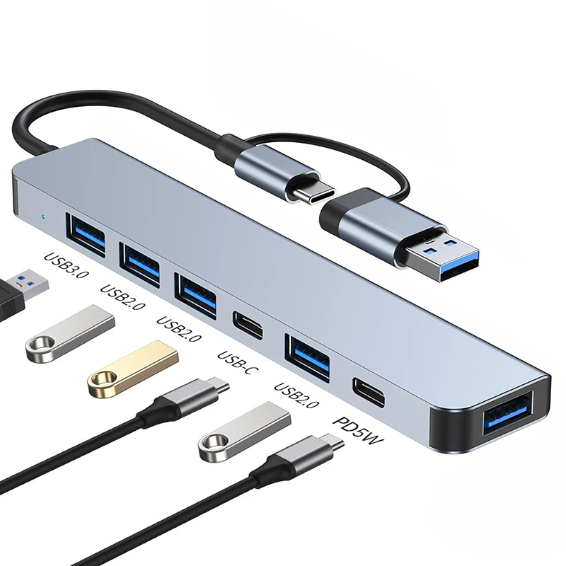 Aluminum Alloy 7 In 1 USB Splitter for Laptop Desktop PC Acceptable OEM/ODM