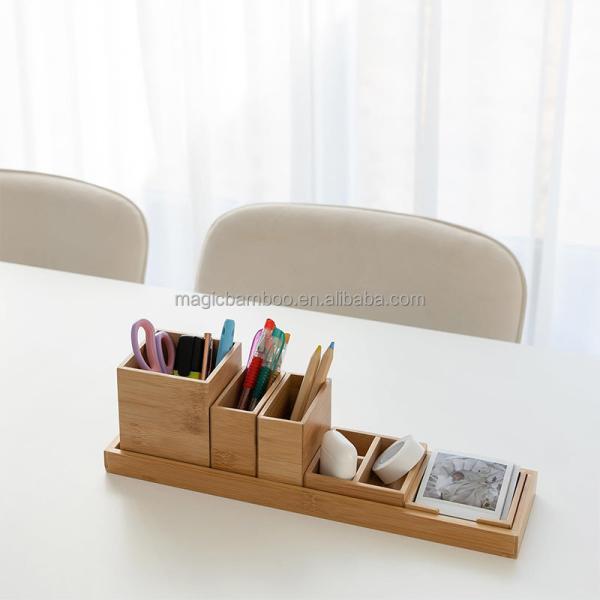 Efficiently Organize Your Bathroom with 6-Piece Bamboo Vanity Tray Set 38x10.5x10.1cm