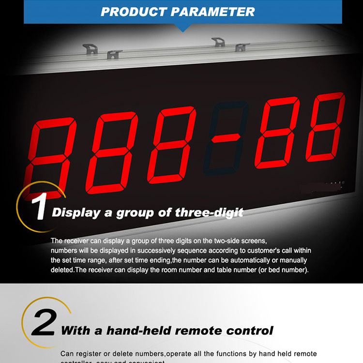 Restaurant remote wireless calling system big double side led screen receiver