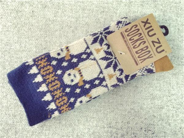 Classic christmas snowman patterned design winter acrylic thick hosiery for