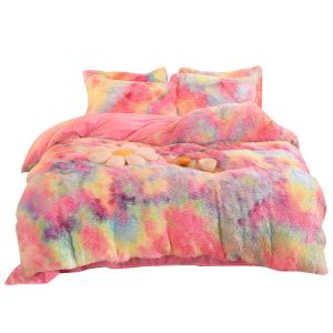 Wholesale Rainbow Color Luxury Shaggy Super Soft Warm Mink Velvet Crystal Velvet Bedding Sets from china suppliers