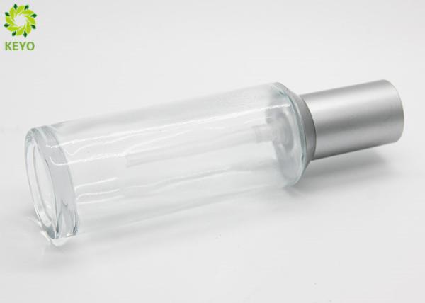 Slanted Silver Plastic Pump Cap 60ml Clear Glass Pump Bottles For Clearing