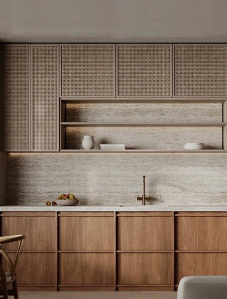 SGS Rattan Door Modern Modular Kitchen Cabinets Home Cabinet Furniture 2022