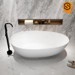 Matte white oval design bath tub artificial stone adult standing bathtub