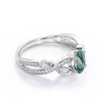 Crossover Over Shaped Opaque Milky Moss Green Agate Engagement Ring In 18K