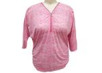 1/2 Length Batwing Sleeves Ladies Casual T Shirt Half Zipper V Neck Snow Mélange