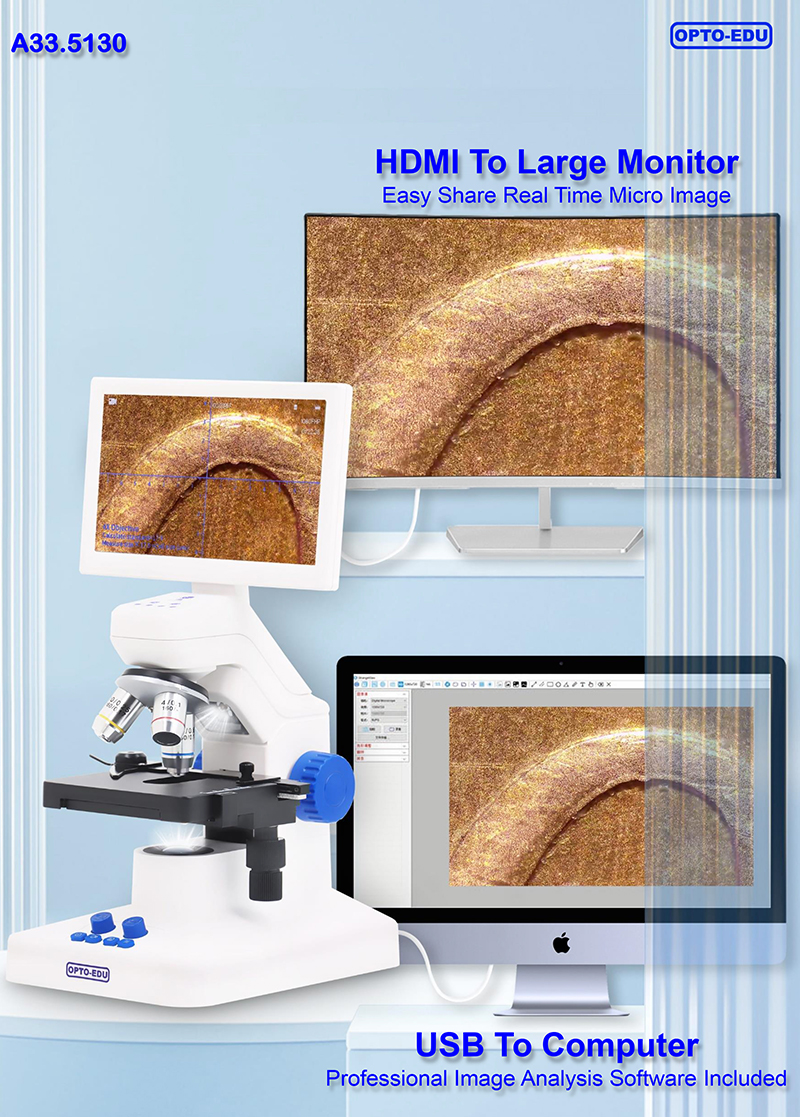 OPTO-EDU A33.5130 7" LCD Digital Microscope 55x-550x Magnification 8.0M CMOS