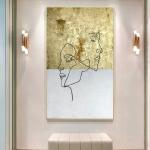 Gold Foil Oil Painting Realist Hand Painted Figure Line Decoration Art for Home