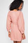 2018 Fall V Neckline With Button Front And Puff Sleeve Mini Women Dress Cheap