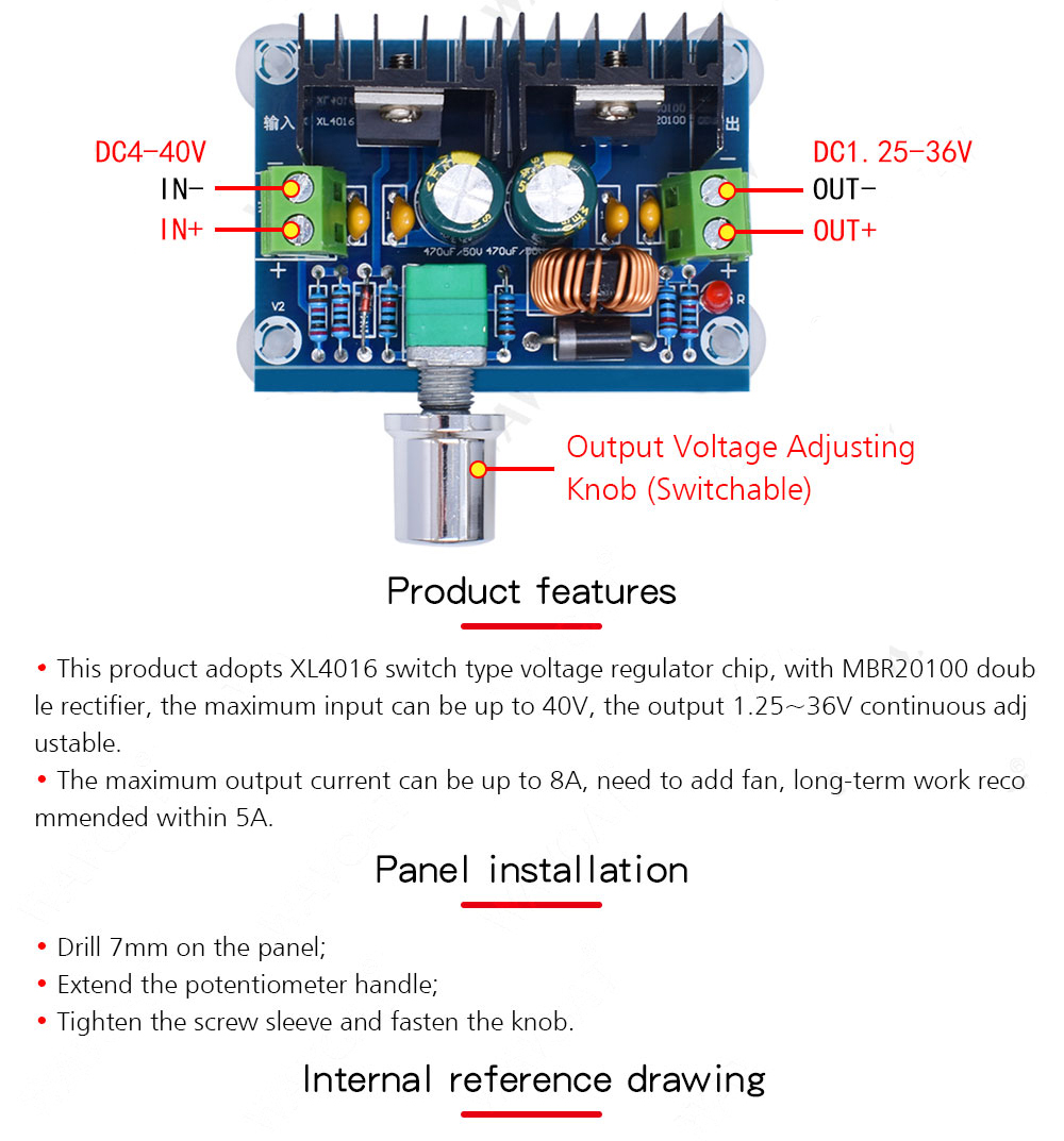 DC-DC Converter Board XL4016E1 8A with Voltage Regulator Step-Down Power Supply Module