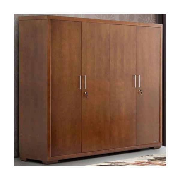 Modern Home Bedroom Set Furniture Solid Wood Master Wardrobe Glossy Dark Wood