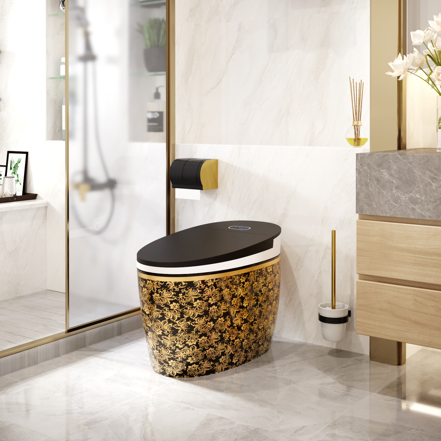 S Trap Elongated 1 Piece Smart Toilet High Efficiency Automatic Flush