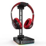 800g Adjustable Tablet Stand , W115mm Rgb Headphone Stand With 3 Usb Ports