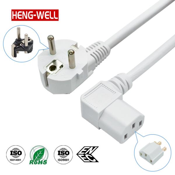 In Stock 1.2M White EU Power Cord Angled IEC C13 Cable European Power Cord 3 Pin Plug Extension Cord Power Cable Manufacturers