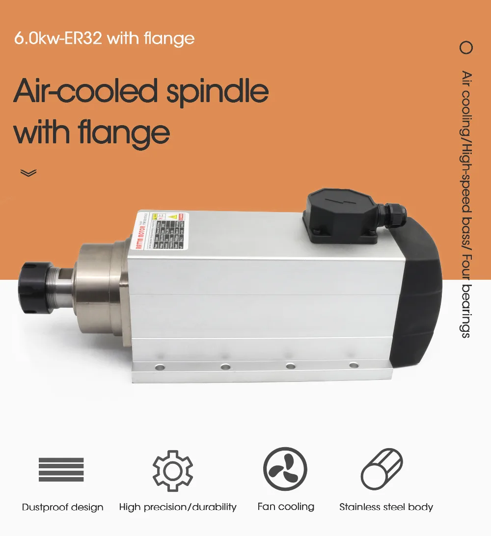 6.0kw ER32 Air Cooled Spindle Motor 18000rpm For CNC Engraving Machine