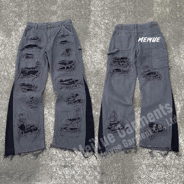 Custom Mens Joggers Wide Leg Flared Baggy Distressed Stacked Sweatpants Men