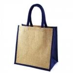 Foldable Jute Shopping Tote Bag / Reusable Market Bags With Cotton Handles