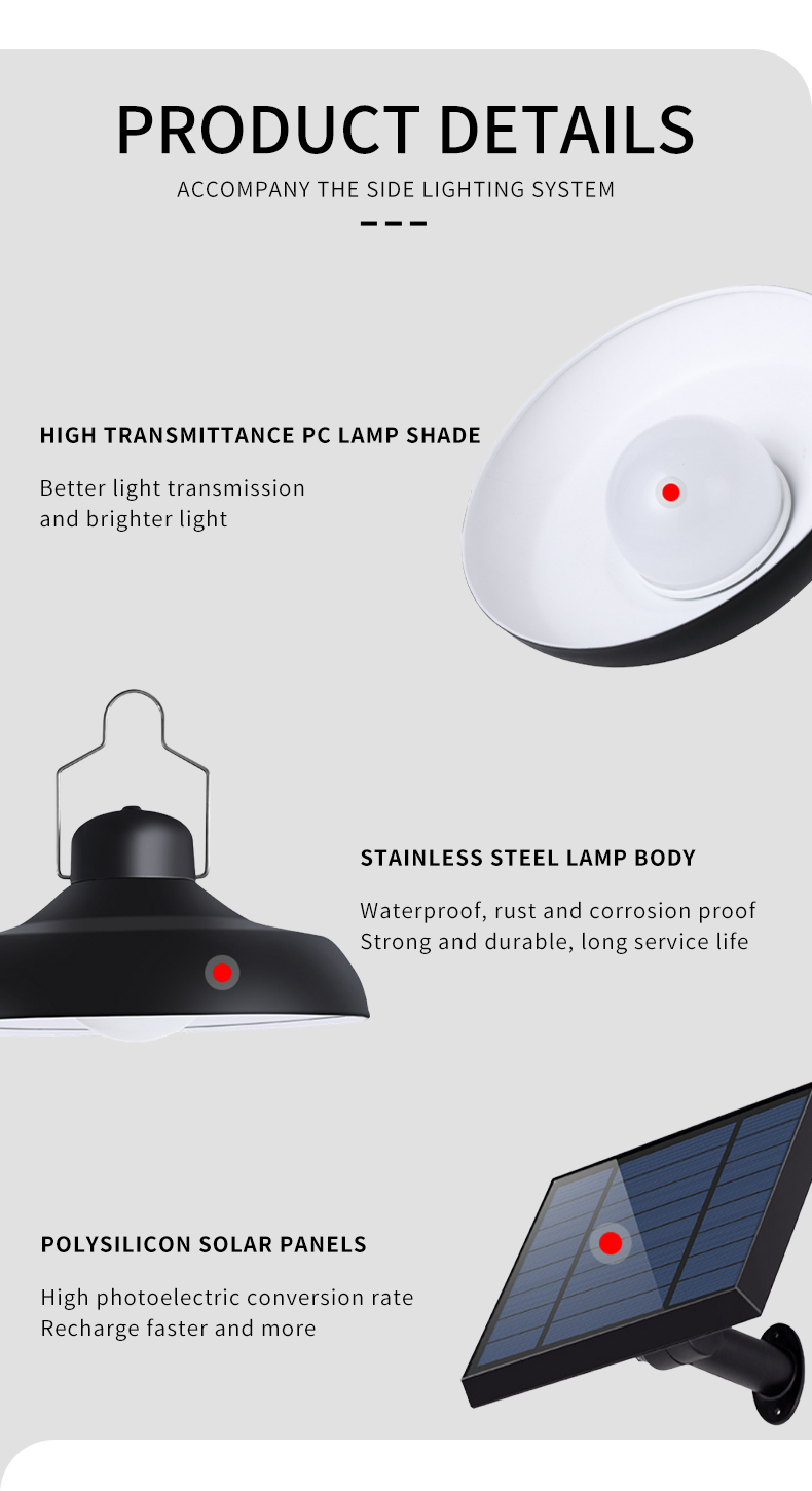270° Beam Angle Solar Chandelier Color Temperature CCT 6000K-7000K Hanging Lamp Remote