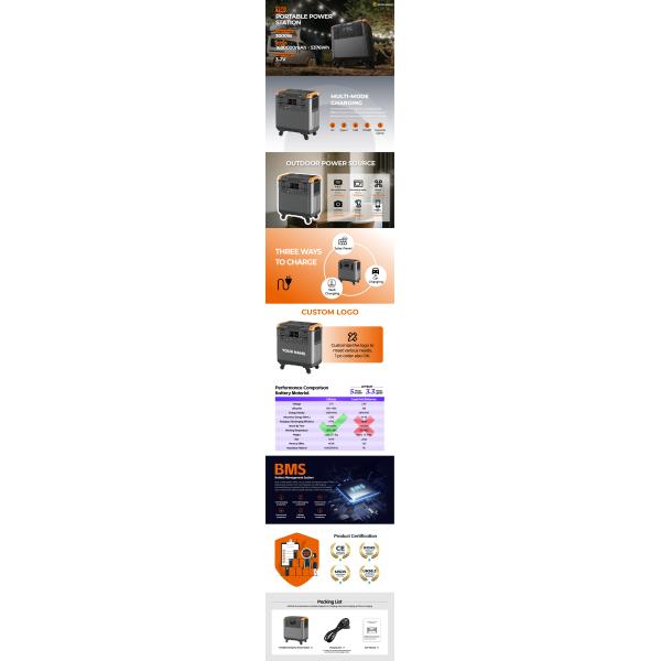 Lifepo4 3000W Portable Power Station Solar Generator AC Adaptor Power Source