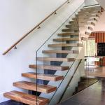 American Standard Stair Single Mono Steel Beam Steel Glass Railing Wood Step