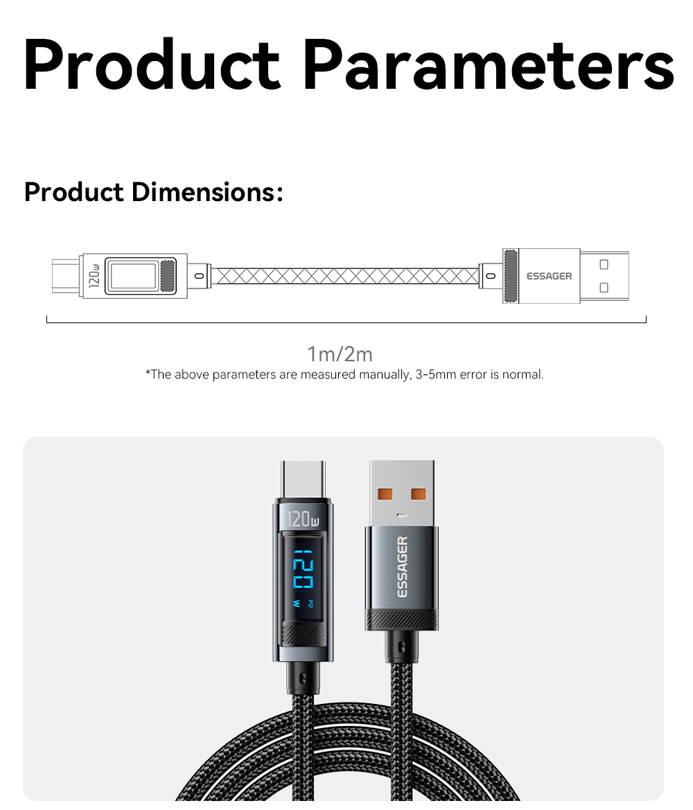 USB 2.0 Type C Charging Cable USB A To USB C 120W ES-X47 Series