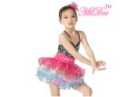 Multicolor Girls Ballet Costume Camisole Sequin Top With Rainbow Tulle Skirt