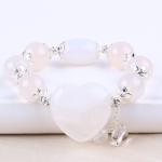 Semi-Precious Gemstone Healing Energy White Agate With Clear Big Heart Bracelet