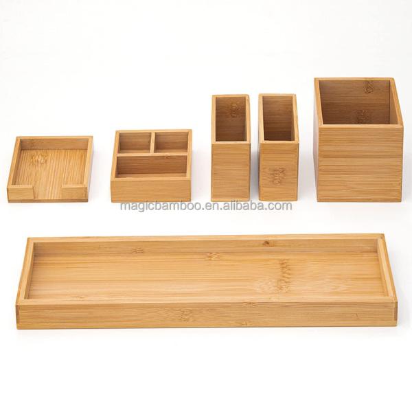 Efficiently Organize Your Bathroom with 6-Piece Bamboo Vanity Tray Set 38x10.5x10.1cm